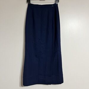 Vintage Women's Career Essentials 100% Wool Navy Blue Midi Wrap Skirt Size 6